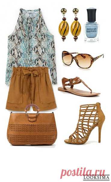 Яркий образ для лета. Топ со змеиным принтом и шорты отлично смотрятся как с обувью на каблуке, так и с сандалиями на плоском ходу. #looksimaFashion #style #instalook #lookoftheday #модныйобраз #стиль