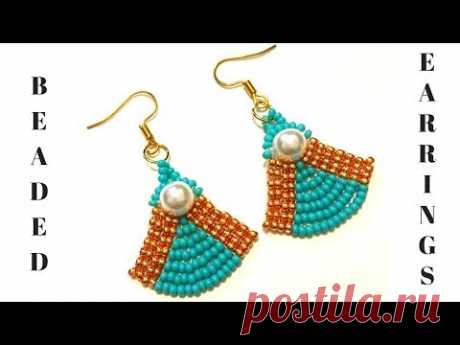 DIY beaded earrings. How to make earrings -easy way -simple beaded pattern