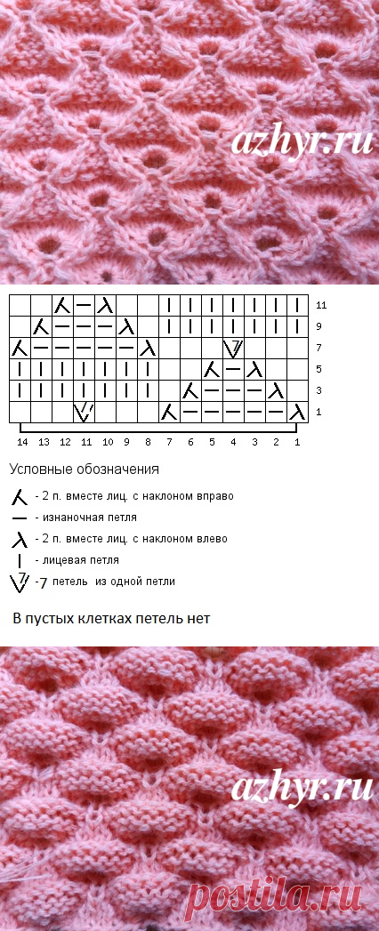 Красивый объемный узор спицами | АЖУР - схемы узоров