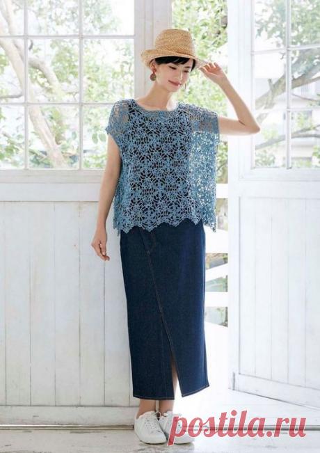 Пуловер из мотивов крючком.