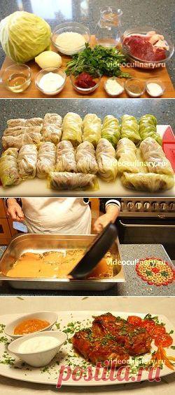 Голубцы, запечённые под сметано-томатным соусом - Видеокулинария.рф - видео-рецепты Бабушки Эммы