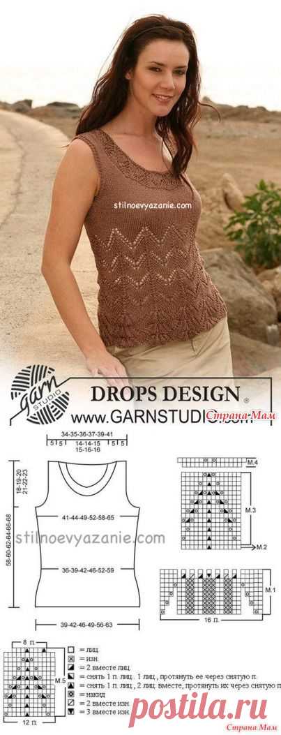 Шоколадный топ с зигзагообразным узором Drops №107 - Вяжем вместе он-лайн - Страна Мам