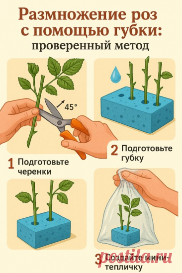 Как вырастить новые кусты роз из черенков с минимальными затратами?
Этот способ известен среди садоводов как простой, бюджетный и эффективный метод укоренения черенков роз.

Его идея в том, что обычная кухонная или флористическая губка удерживает влагу у основания черенка, создавая идеальные условия для образования корней.

Такой метод можно использовать дома или на даче, особенно если нет под рукой мини-теплицы или специального субстрата.

 Что понадобится:

 Свежие черен...