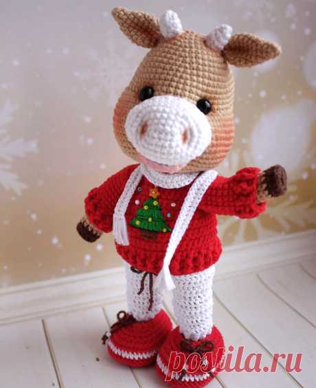PDF Телёнок крючком. FREE crochet pattern; Аmigurumi animal patterns. Амигуруми схемы и описания на русском. Вязаные игрушки и поделки своими руками #amimore - корова, коровка, телёнок, бык, бычок.