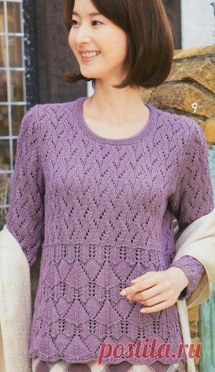 Ажурный пуловер спицами