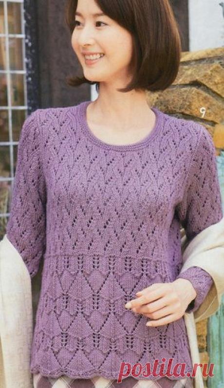 Ажурный пуловер спицами