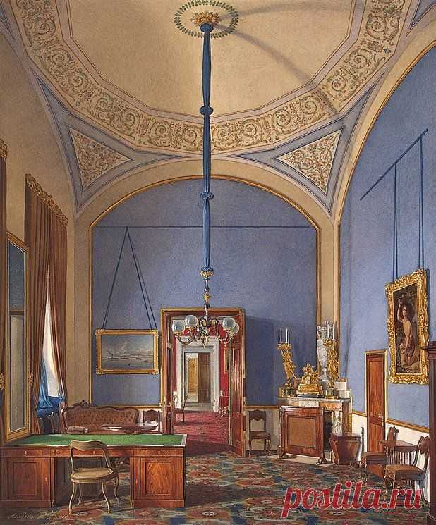 Interiors of the Winter Palace. The Second Reserved Apartment. The Small Study - Edward Petrovich Hau - Drawings, Prints and Painting from Hermitage Museum | brunhild110 приколол(а) это к доске Interior painting