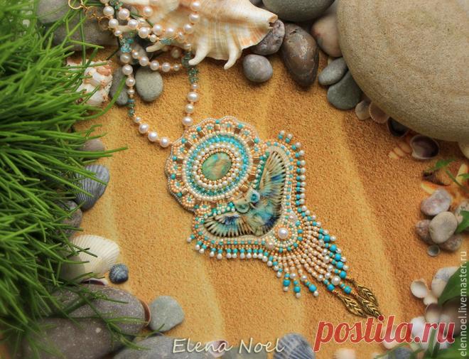 Купить Акварельная, зимняя сова. Длинный кулон - сова, кулон с камнем, кулон с совой, совушка