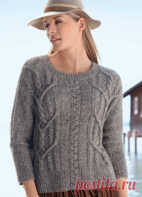 Классический джемпер с "косами" и "аранами" с цельновязанными рукавами. Спицами. / svyazano-vse.ru