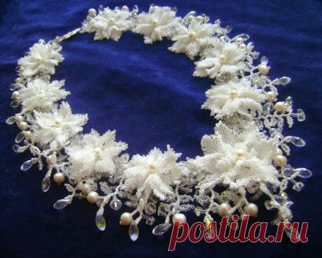 Бисероплетение : Мастер-класс по созданию колье "Свадебные цветы"