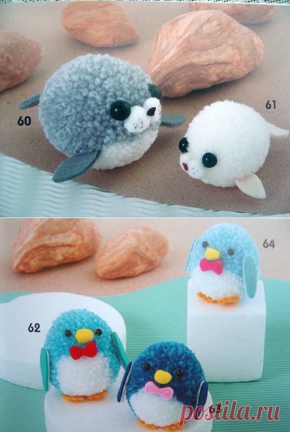 Cute Pompon Seal and Penguin Cute Kawaii Animal от DollyAndPaws