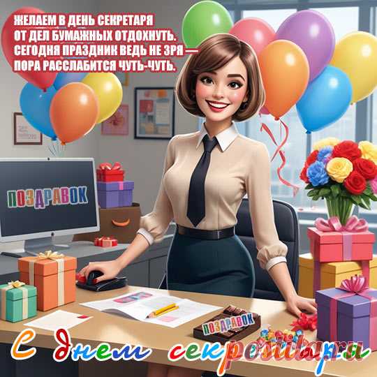 Секретарь — сотрудник важный.
На тебе работа вся.
Пожелать хочу здоровья,
Ведь болеть никак нельзя.