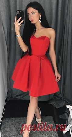 simple red stain short homecoming dresses for teens, vintage a line prom party gowns, semi formal dress #hocodresses #homecoming