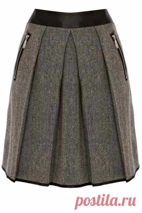 (1) Clothing | Black CONTRAST WAISTBAND TWEED SKIRT | Warehouse | Юбки