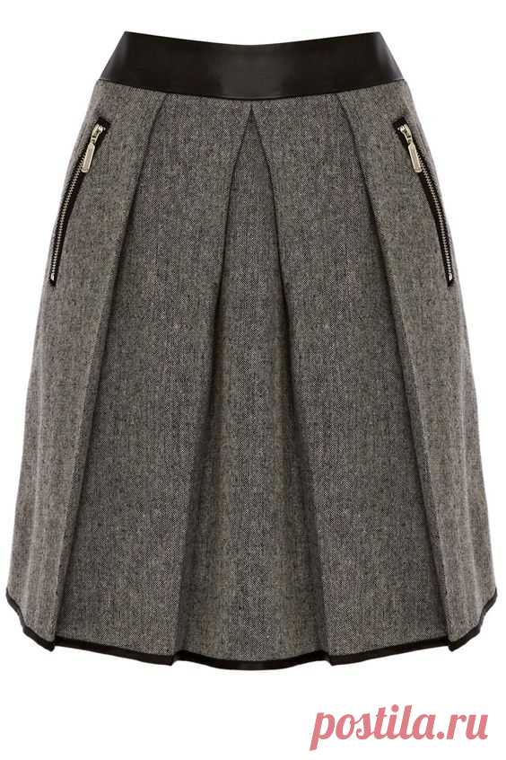 (1) Clothing | Black CONTRAST WAISTBAND TWEED SKIRT | Warehouse | Юбки