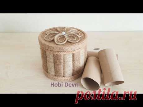 DIY Storage Box with Paper Roll and Jute,Jewellery Box İdeas, Paper Roll Recycle, Paper Roll İdeas