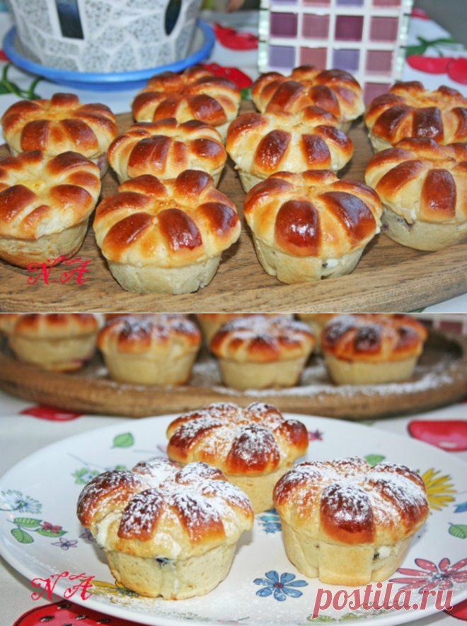 Булочки-маффины с творогом и ягодами(маком)
