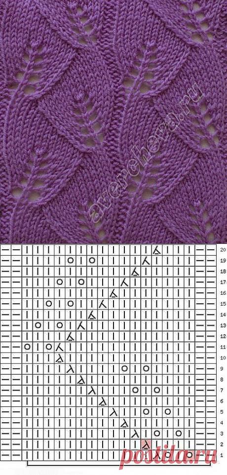 узор 114 листочки | каталог вязаных спицами узоров