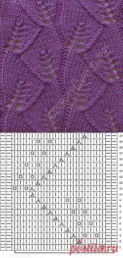 узор 114 листочки | каталог вязаных спицами узоров