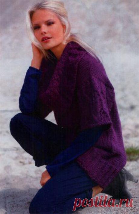 Вязание спицами - модель, схема женский пуловер с ажурным воротником
