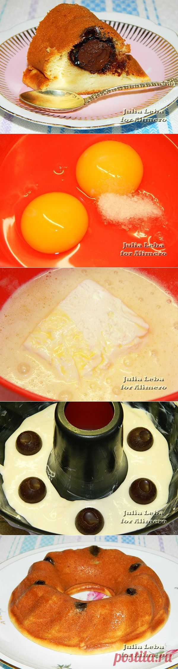 Кекс с конфетами | Ваши любимые рецепты
Ингредиенты для кекса с конфетами:

— 2 крупных (или 3 небольших) яйца

— 100 г сливочного масла и 20 г для смазки формы

— 200 г творога жирностью 9%

— 125 г пшеничной муки высшего сорта

— 3 столовые ложки сахара

— 1 пакетик ванильного сахара

— 1 столовая ложка коньяка

— 6 круглых шоколадных конфет

— 1 чайная ложка крахмала

— 1/2 чайной ложки соды

— 1/3 чайной ложки соли