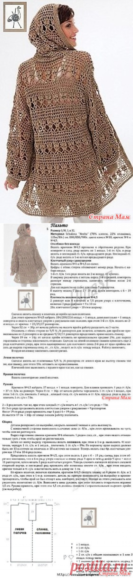 Ажурное пальто с капюшоном. Крючок. - ВЯЗАНАЯ МОДА+ ДЛЯ НЕМОДЕЛЬНЫХ ДАМ - Страна Мам