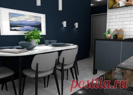 Проект квартиры 42 м/2 в современном стиле , цвет марианская впадина , авто проекта : чупов АВ