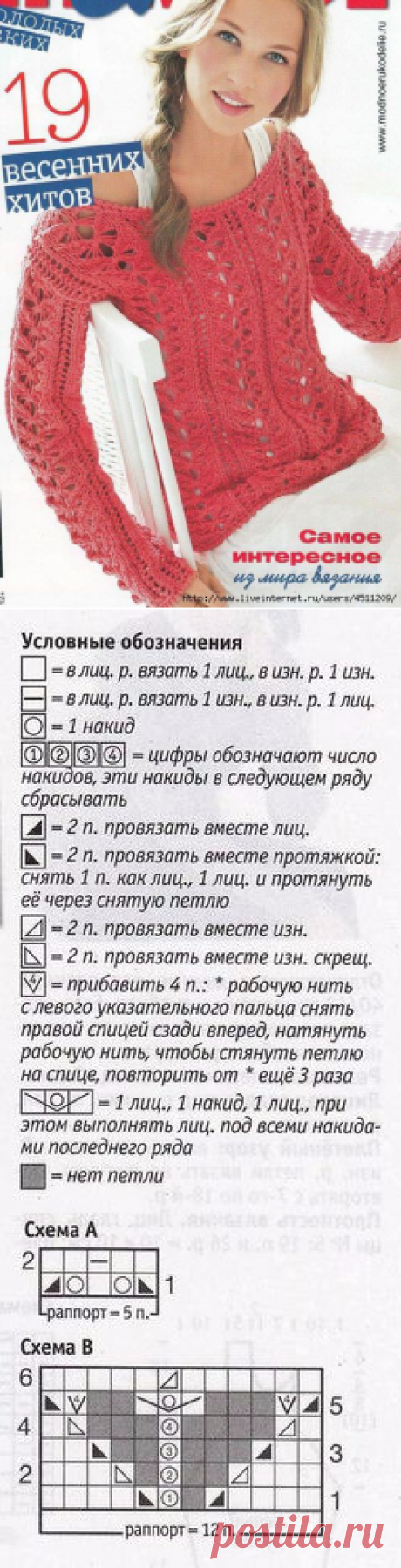 Ажурный пуловер спицами.