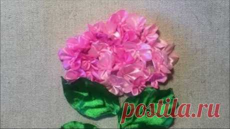 Гортензия вышитая атласными лентами / Hydrangea embroidered with satin ribbons