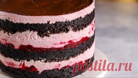 Торт ВИШНЕВЫЙ ПЛОМБИР / Шоколадный бисквит, вишневый крем-мусс РЕЦЕПТ/ рецепт шоколадного торта