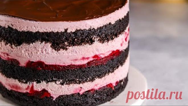 Торт ВИШНЕВЫЙ ПЛОМБИР / Шоколадный бисквит, вишневый крем-мусс РЕЦЕПТ/ рецепт шоколадного торта