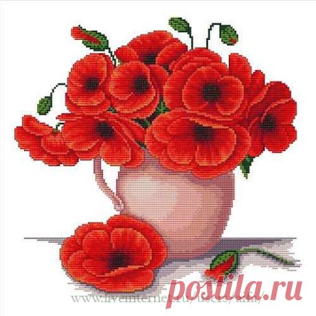 Вышивка крестом, схемы Маки в вазе
