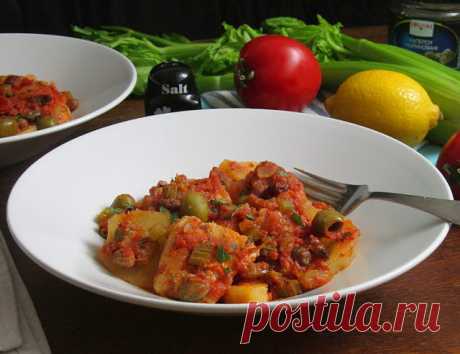 Сицилийское рыбное рагу («baccala alla messinese») Вкуснейшее рыбное рагу с богатым средиземноморским вкусом! Удивительное сочетание простых продуктов с пикантностью каперсов, оливок, анчоусов и пряных трав))) В оригинале в этом блюде используется сушеная треска, но можно конечно же приготовить и со свежей рыбкой:) Некоторые ингредиенты могут...