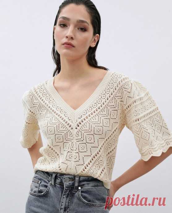 Спицами: Пуловер с коротким рукавом