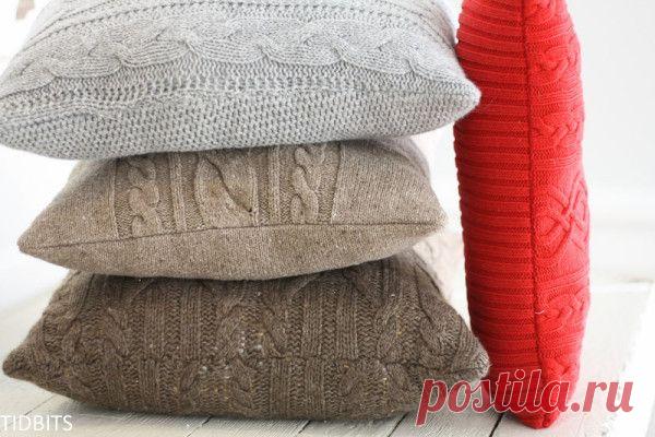Диванные подушки из старого свитера | Украшения своими руками