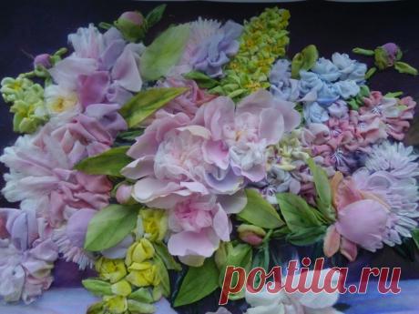 вышитая шелковыми лентами картина &quot;Пионы&quot; / Вышивка / Вышивка лентами