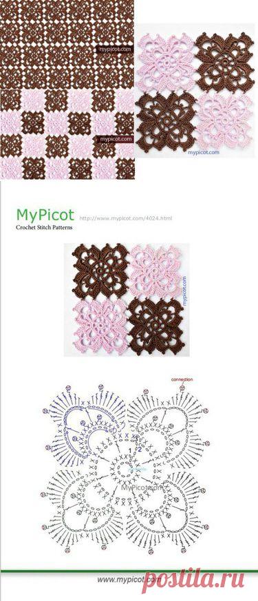 . Квадратный мотив:схема+ ссылка на МК. - Все в ажуре... (вязание крючком) - Страна Мам