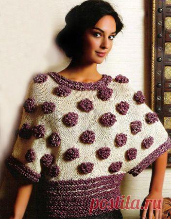 Схема вязания джемпера с помпонами. - Свитера, джемперы - Схемы вязания - Модели и схемы вязания спицами 2015 - 2014 года