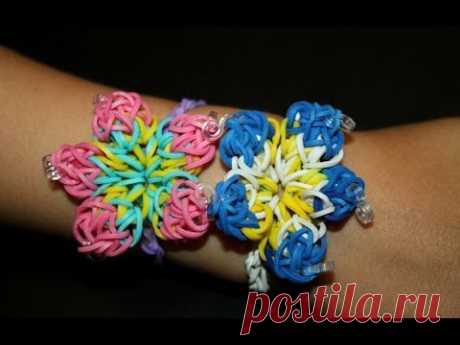 Как сделать браслет из резинок №17. Гибискус. Rainbow loom bracelet 17. Hibiscus