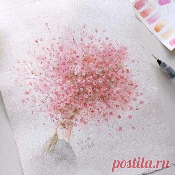 Нежный букет цветов акварелью
