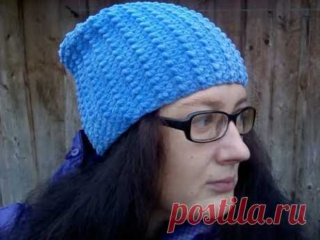 ШАПКА КРЮЧКОМ ИЗ ПЛЮШЕВОЙ ПРЯЖИ/ОБЗОР ГОТОВОЙ РАБОТЫ.