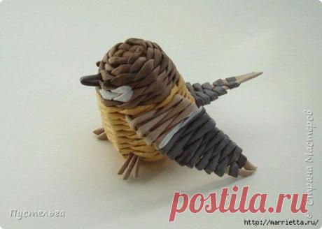 Птички из газетных трубочек - синичка, зарянка и горихвостка