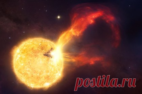 На звезде зарегистрировали мощное извержение. Астрономы обнаружили мощное извержение молодой звезды, которая всего за несколько часов стала более чем в сто раз ярче. Энергия вспышки, выделенная всего за миллисекунду, равнозначна расходованию всего ядерного арсенала Земли, при этом само извержение продолжалось в течение 9 часов.