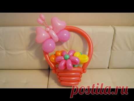 Красивая корзинка из шаров. Beautiful basket of balloons.