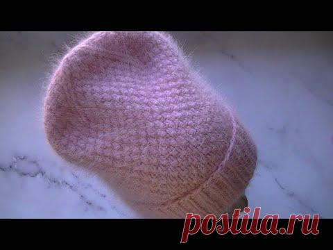 ШАПКА БИНИ ЖЕМЧУЖНЫМ УЗОРОМ ИЗ ПРЯЖИ ПУХ НОРКИ. КОМПЛЕКТ ШАПКА + ВАРЕЖКИ.