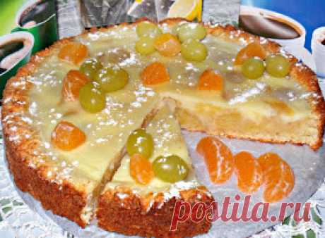 Самые вкусные рецепты: Заливной творожно яблочно-виноградный пирог