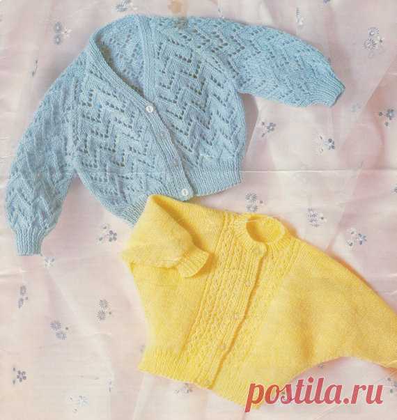 baby cardigan knitting pattern vintage PDF lace and dolman sleeve designs in size 18-20 inches dk This item is a PDF file of the knitting pattern for these gorgeous cardigans. In sizes 18-12 inches, a pretty lace design and an unusal dolman sleeve cardi. A lovely pattern.    The pattern will be available for download upon receipt of payment, for you to print out or read from your computer.    The items are knit in double knitting yarn.    Happy knitting