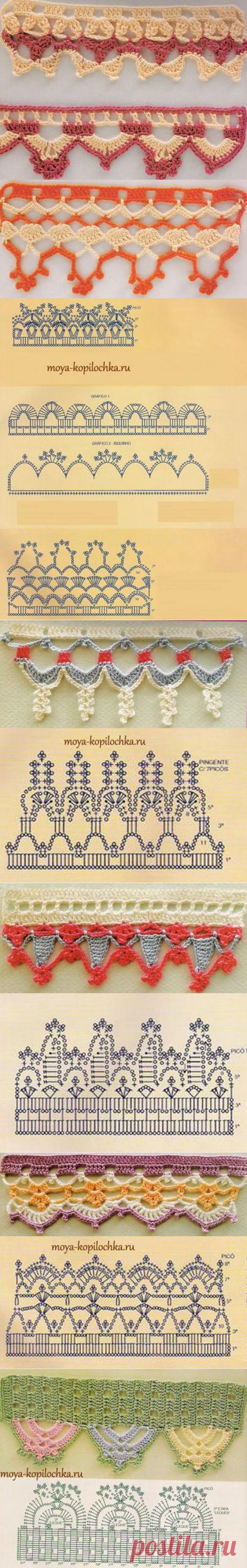 42 образца вязаного кружева для отделки края изделия со схемами - Вязание - Моя копилочка