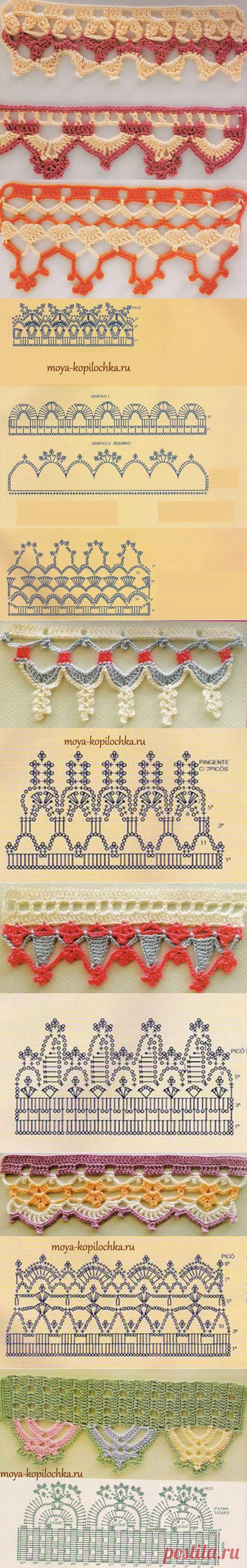 42 образца вязаного кружева для отделки края изделия со схемами - Вязание - Моя копилочка
