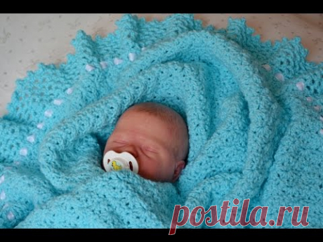 Вязанный плед для новорожденного. Плед на выписку &quot;лазурное облачко&quot;